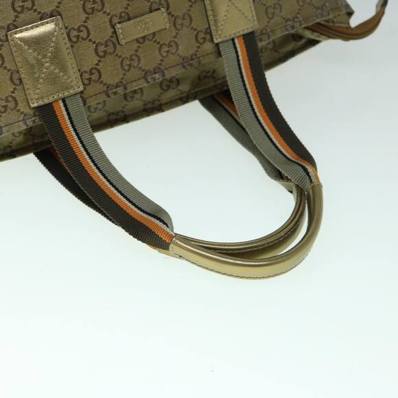 GUCCI GG Crystal Sherry Line Tote Bag Gold Tone Brown Gray - Picture 7 of 16